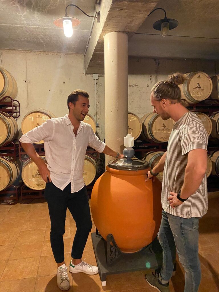 Sommelier Tristan tasting wines in cellar in Valencia