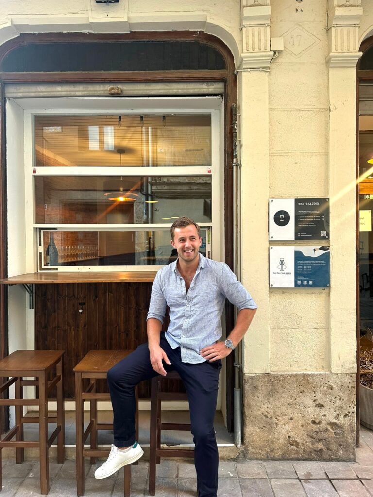 Sommelier Tristan in front of The Tastingroom.
